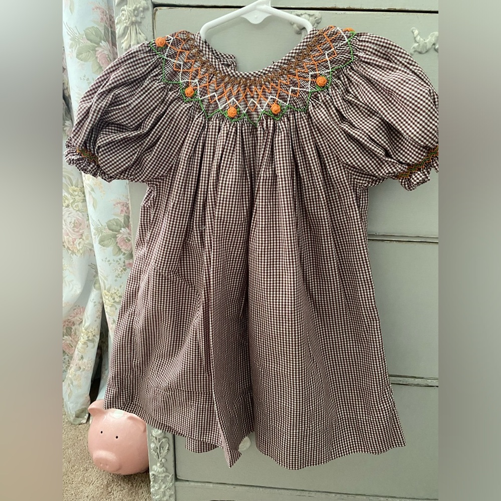 12 months Fall Brown and Orange Smocked Dress Remember Nguyen